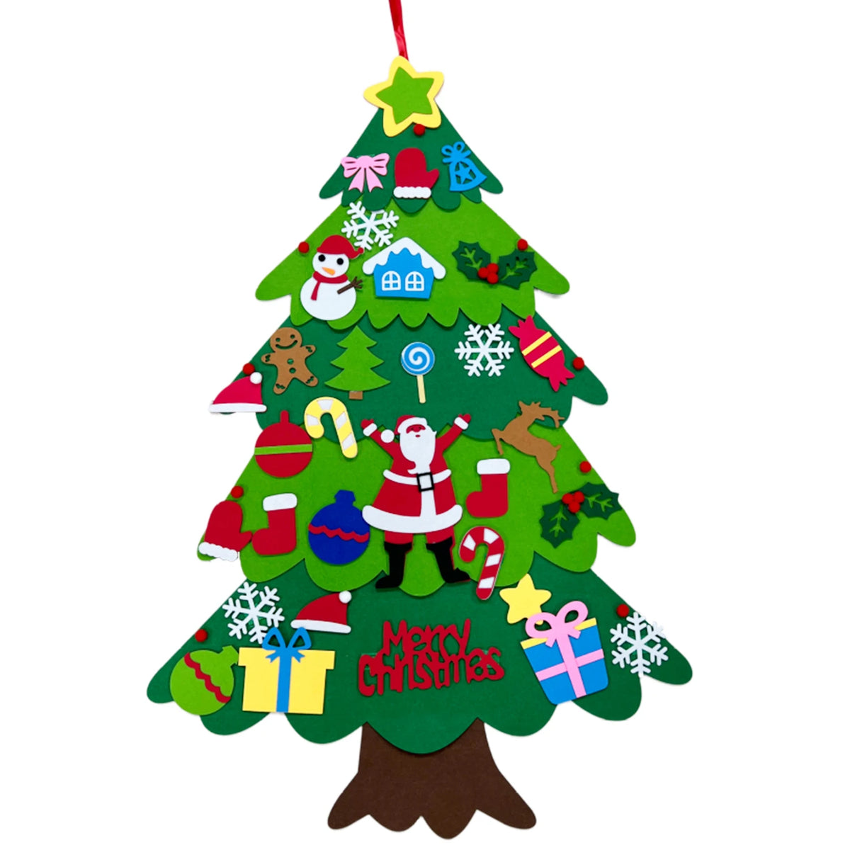 DIY felt Christmas tree with Santa and snowflake ornaments