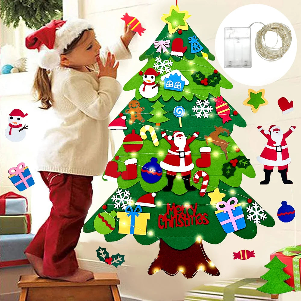 DIY felt Christmas tree, ornaments with lights