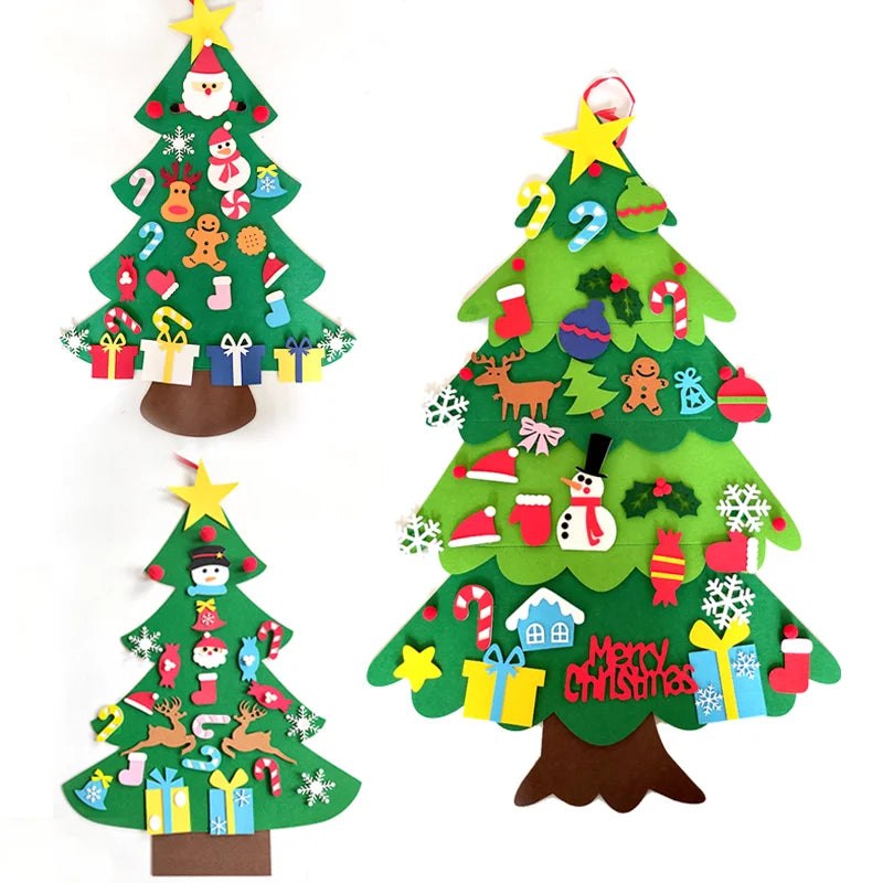 Three DIY felt Christmas tree layout variations