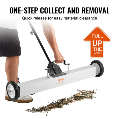 Rolling Magnetic Sweeper with Wheels Push-Type Magnetic Pick up Sweeper Large Magnet Pickup Lawn Telescoping Sweeper