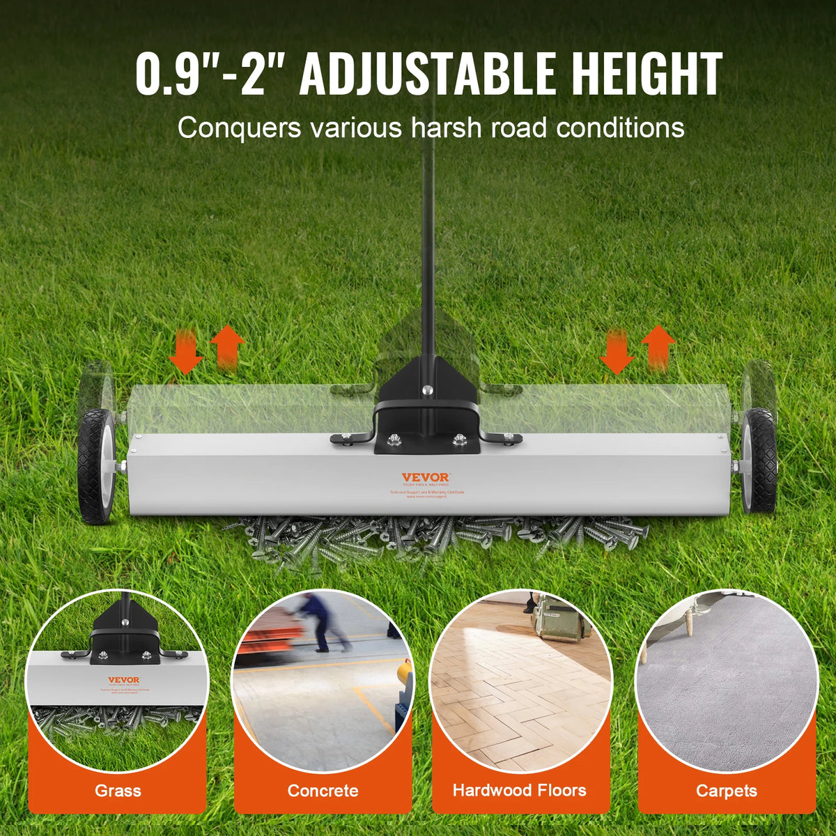 Rolling Magnetic Sweeper with Wheels Push-Type Magnetic Pick up Sweeper Large Magnet Pickup Lawn Telescoping Sweeper