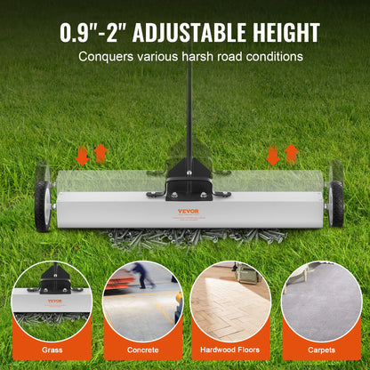 Rolling Magnetic Sweeper with Wheels Push-Type Magnetic Pick up Sweeper Large Magnet Pickup Lawn Telescoping Sweeper