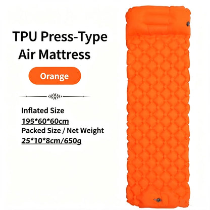 Camping TPU Inflatable Mattress for Outdoor Hiking, Lightweight, Portable, Foldable, Foot-Pump Inflatable Mattress, Car-Mounted Inflatable Mattress