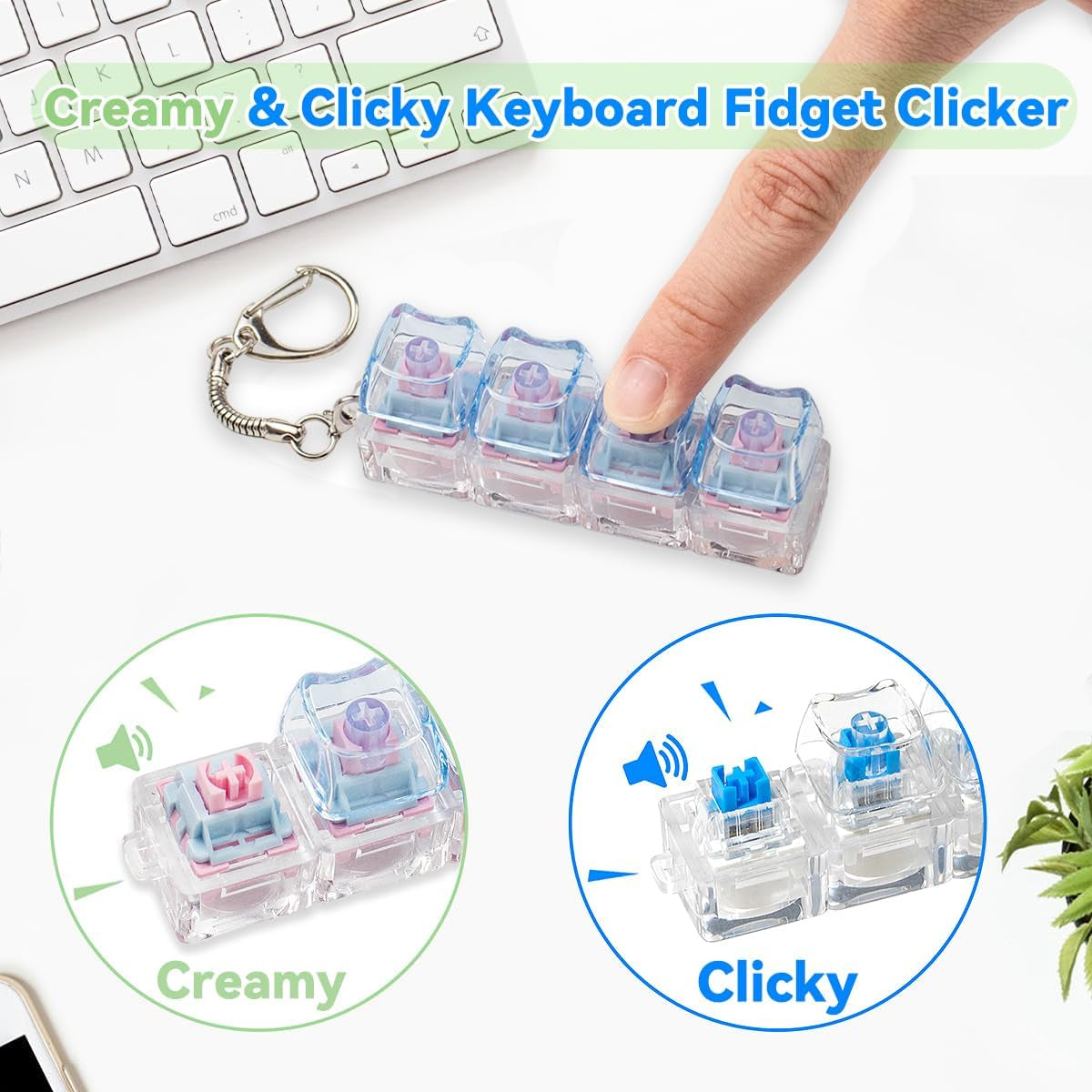 2Pcs Cat Keyboard Fidget Toy, Creamy & Clicky Cute Fidget Clicker Keychain