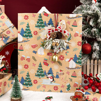 Kraft Christmas paper gift with pinecone and bell bow