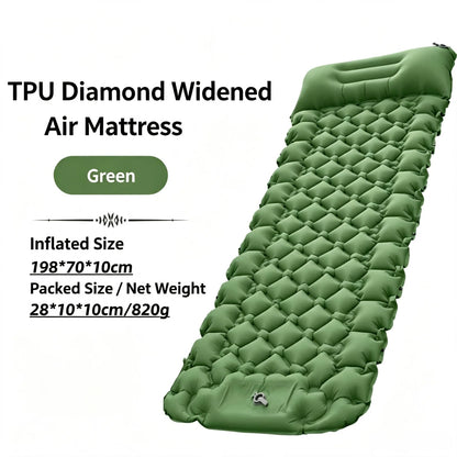 Camping TPU Inflatable Mattress for Outdoor Hiking, Lightweight, Portable, Foldable, Foot-Pump Inflatable Mattress, Car-Mounted Inflatable Mattress