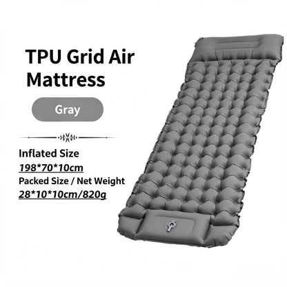 Camping TPU Inflatable Mattress for Outdoor Hiking, Lightweight, Portable, Foldable, Foot-Pump Inflatable Mattress, Car-Mounted Inflatable Mattress