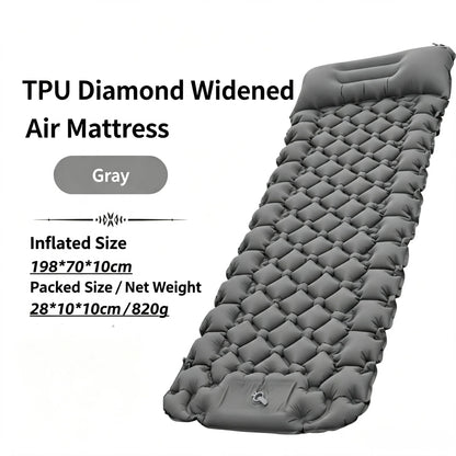 Camping TPU Inflatable Mattress for Outdoor Hiking, Lightweight, Portable, Foldable, Foot-Pump Inflatable Mattress, Car-Mounted Inflatable Mattress
