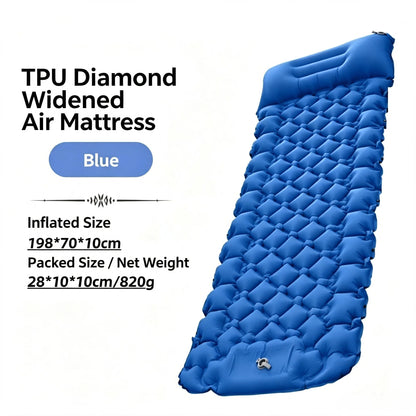 Camping TPU Inflatable Mattress for Outdoor Hiking, Lightweight, Portable, Foldable, Foot-Pump Inflatable Mattress, Car-Mounted Inflatable Mattress