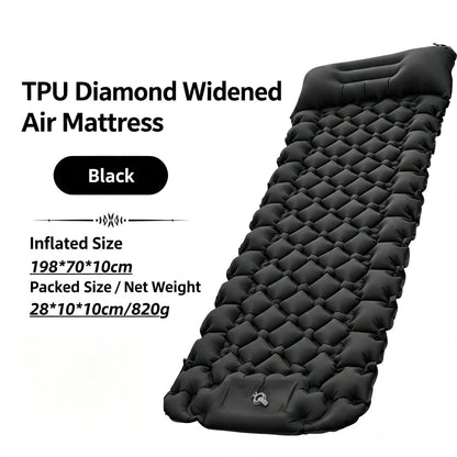 Camping TPU Inflatable Mattress for Outdoor Hiking, Lightweight, Portable, Foldable, Foot-Pump Inflatable Mattress, Car-Mounted Inflatable Mattress