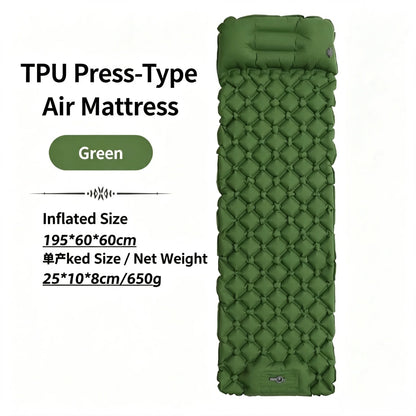 Camping TPU Inflatable Mattress for Outdoor Hiking, Lightweight, Portable, Foldable, Foot-Pump Inflatable Mattress, Car-Mounted Inflatable Mattress