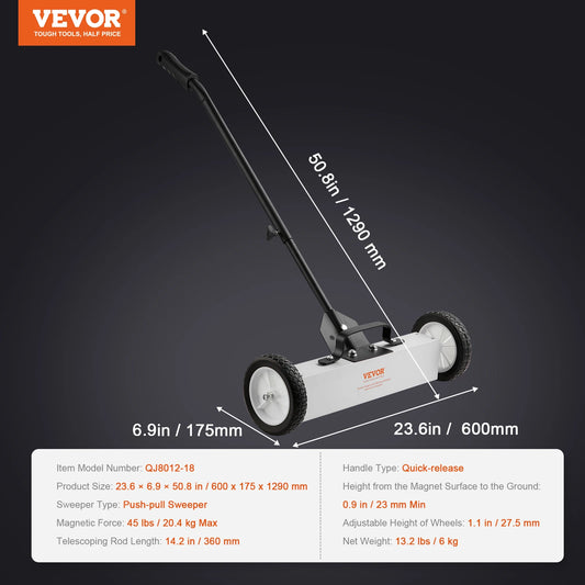 Rolling Magnetic Sweeper with Wheels Push-Type Magnetic Pick up Sweeper Large Magnet Pickup Lawn Telescoping Sweeper