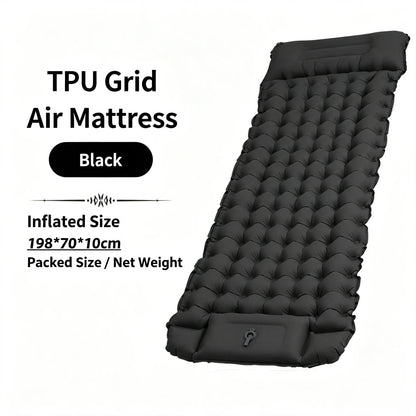 Camping TPU Inflatable Mattress for Outdoor Hiking, Lightweight, Portable, Foldable, Foot-Pump Inflatable Mattress, Car-Mounted Inflatable Mattress