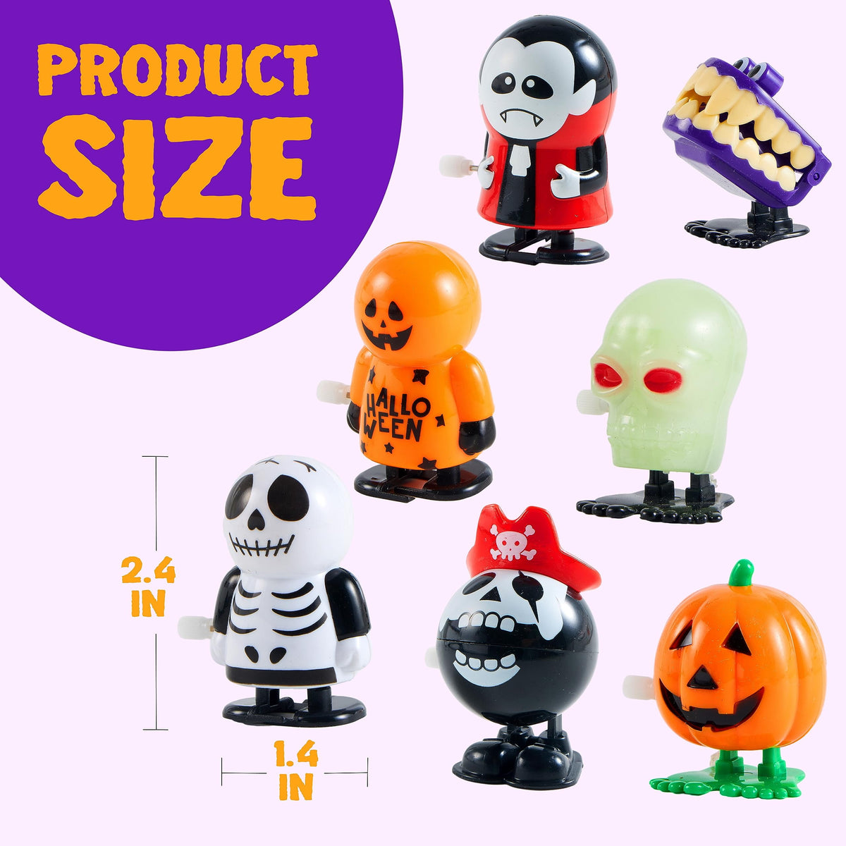 Halloween wind-up toys with 2.4 by 1.4 inch size