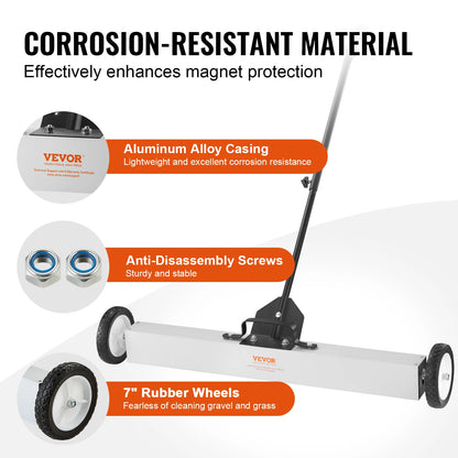 Rolling Magnetic Sweeper with Wheels Push-Type Magnetic Pick up Sweeper Large Magnet Pickup Lawn Telescoping Sweeper
