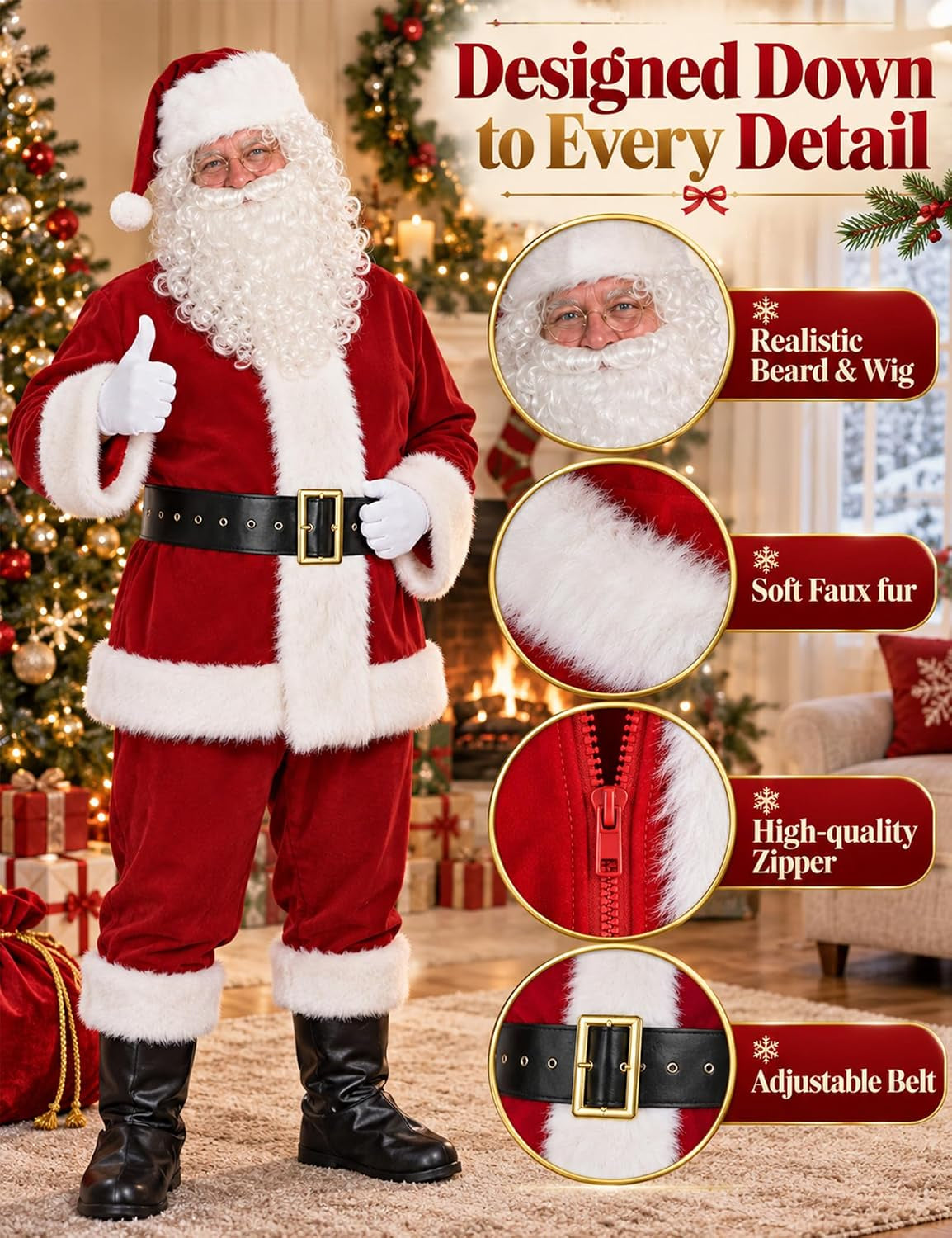 Men'S Deluxe Santa Suit 11Pc. Christmas Ultra Velvet Adult Santa Claus Costume