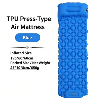 Camping TPU Inflatable Mattress for Outdoor Hiking, Lightweight, Portable, Foldable, Foot-Pump Inflatable Mattress, Car-Mounted Inflatable Mattress